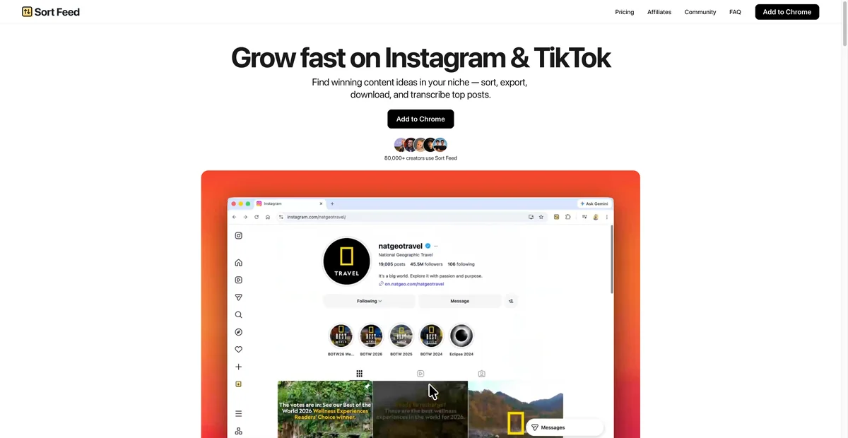 Sort Feed Chrome extension sorting Instagram posts on a public profile