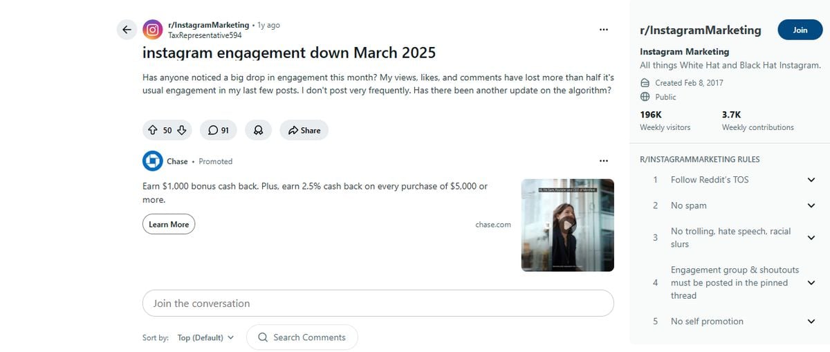 Reddit 用户讨论 Instagram 参与度下降